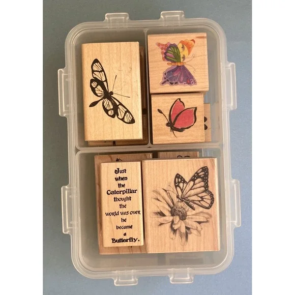 Butterflies & Ladybugs Wooden Block Rubber Stamps Lot of 13 - Picture 11 of 13